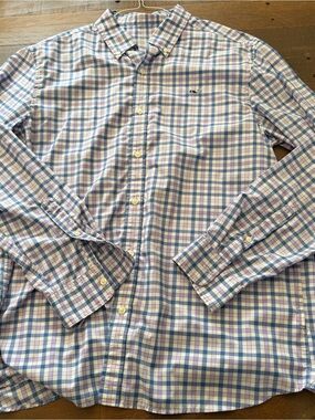Vineyard Vines Light Blue and Purple Plaid Button-Up Shirt